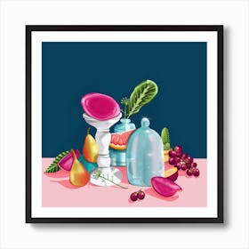 Still Life Fruit And Flowers Square Art Print