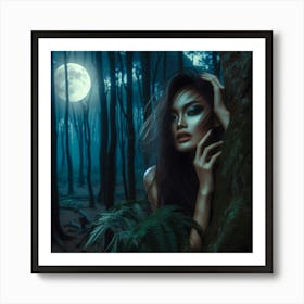 Full Moon In The Forest Art Print