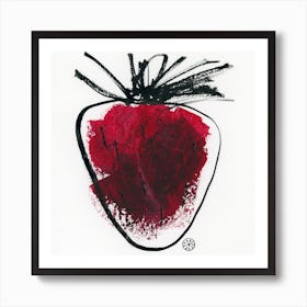 Strawberry  painting minimal contemporary modern red black paint ink simple square kitchen still life 2 Art Print