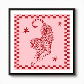 Retro Tiger in Red and Pink 1 Art Print