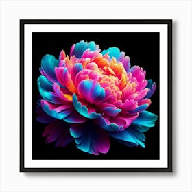 Colorful Neon Glow Peony Flower Art Print