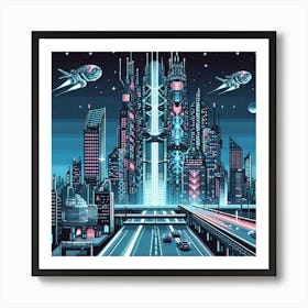 8-bit cybernetic city Art Print