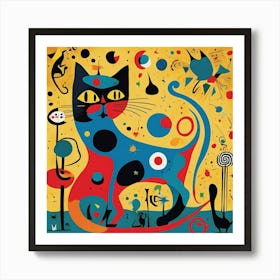 Joan Miro Inspired Cats Exhibition Poster Art Print 1 Art Print