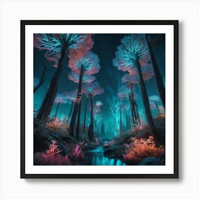 Forest At Night Paintings Art Print Art Print