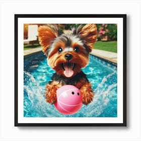 Yorkshire Terrier In The Pool Art Print