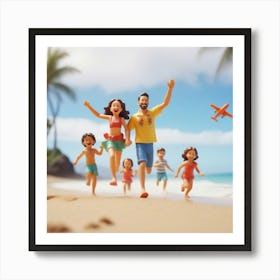 Hawaii Happy Family And Beach With Happy Children Running Toy Airplane And Freedom 1 Art Print