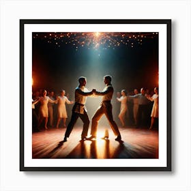 Two Men Dancing On A Stage Art Print