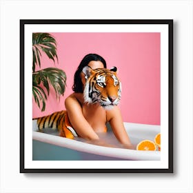 Woman Tiger Bathing Art Print