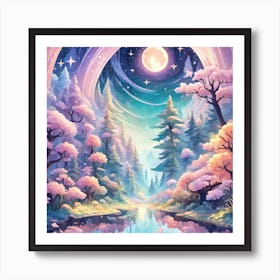 A Fantasy Forest With Twinkling Stars In Pastel Tone Square Composition 380 Art Print