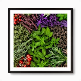 Fresh Herbs On A Black Background 2 Poster