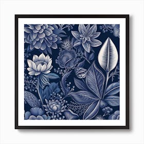 Floral Pattern In Blue And White Art Print