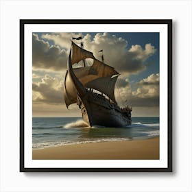 Pirate Ship On The Beach Art Print