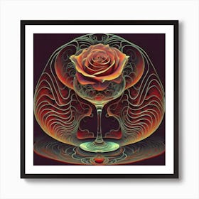 A rose in a glass of water among wavy threads 7 Art Print