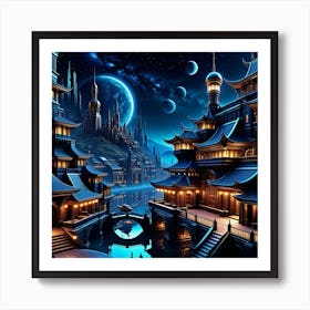 Fantasy City At Night 9 Art Print