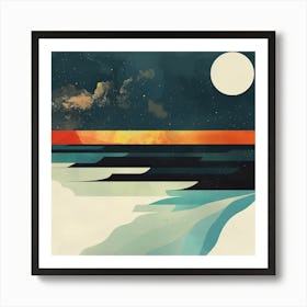 Moon Over The Ocean Art Print