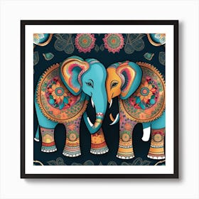 Elephants In Love Art Print