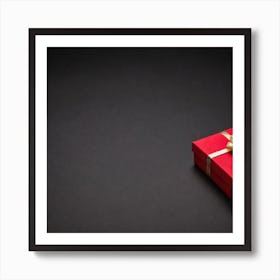 Red Gift Box Isolated On Black 1 Art Print