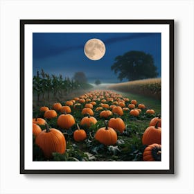 Full Moon Over Pumpkins Art Print