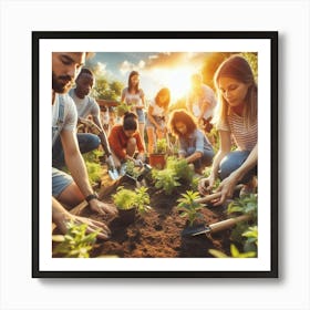 People Working In The Garden Art Print