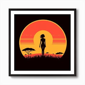 Silhouette Of A Woman At Sunset 1 Art Print