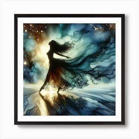 Dreaming Girl In The Night Sky Art Print