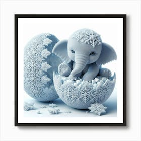 Baby Elephant In The Snow Art Print
