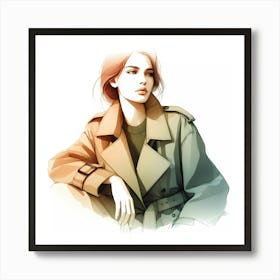 Girl In Trench Coat Art Print