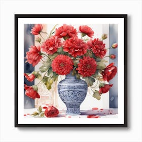 red flowers /Flower Vase Art Print