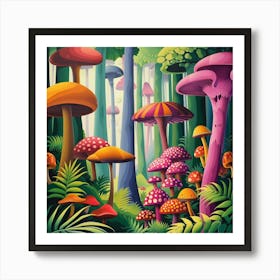 Mushrooms In The Forest 4 Art Print