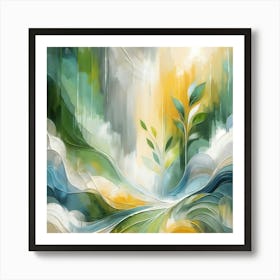 Abstract Ethereal Leaves, Verdant Life Amidst Flowing Hues Art Print