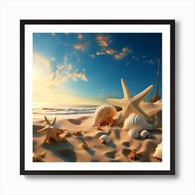 Starfish And Shells On The Beach Art Print
