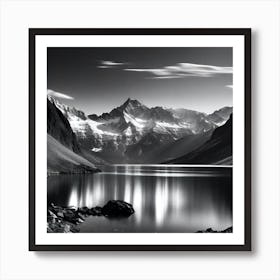 Black And White Mountain Lake 17 Art Print