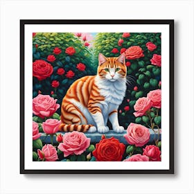 Roses and Whiskers: A Tranquil Afternoon Art Print