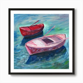 Two Boats - Anton Maliar square sea water hand painted impressionism Art Print