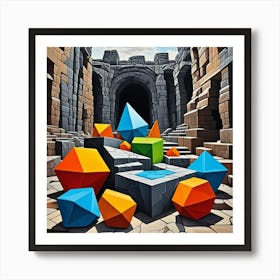 Ellora Caves, India Cubism Style Art Print