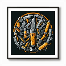 Logo Vector Tools Wrench Hammer Screwdriver Saw Pliers Drill Gear Nuts Bolts Spanner Ch (1) Art Print