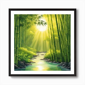 A Stream In A Bamboo Forest At Sun Rise Square Composition 90 Art Print