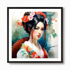 Japan Traditional Geisha Illustration By Ad 75 Art Print