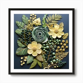 Golden & Green Botanical Art Print - Floral Wall Art, Modern Home Decor Art Print