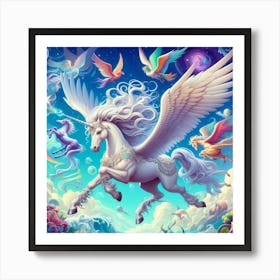 Unicorn Flying In The Sky Poster