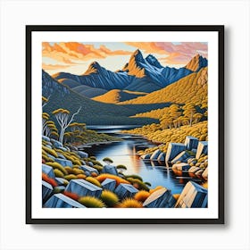 Cradle Mountain Australia Cubism Art Art Print