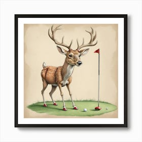 Deer On Golf Course 1 Art Print