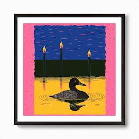 Duckling Linocut Style At Night 5 Art Print