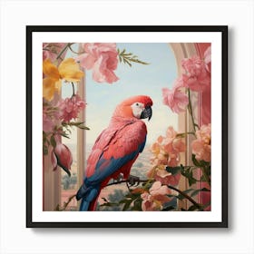 Macaw 2 Pink Jungle Animal Portrait Art Print