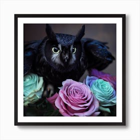 owl with friesian horse colors, Chameleon roses  3 Art Print