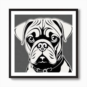 Pug, Black and white illustration, Dog drawing, Dog art, Animal illustration, Pet portrait, Realistic dog art, puppy Art Print