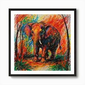 Elephant In The Forest Art Print