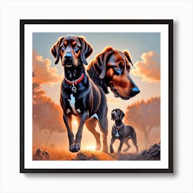 Two Dogs At Sunset Art Print