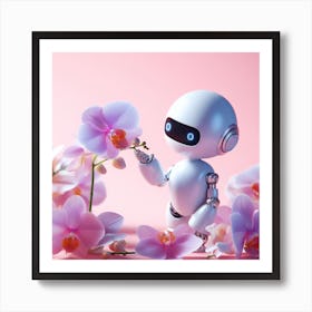 Robot Loves Orchids Art Print