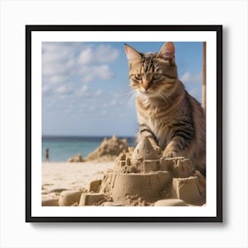Sand Castle Cat Art Print